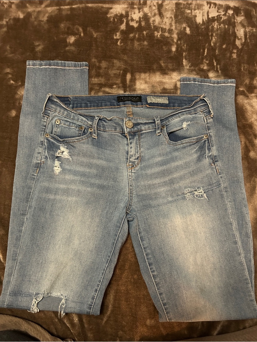 Aeropostale Light Wash Skinny Jeans with Distressed Details